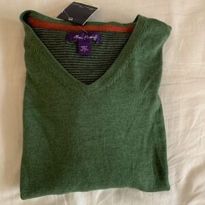New Alan Flusser Cotton Blend Casual V-Neck Golf Pullover Sweater Sz Large Green